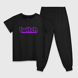 Пижама хлопковая детская Twitch Logo, цвет: черный