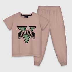 Пижама хлопковая детская GTA V: Logo, цвет: пыльно-розовый