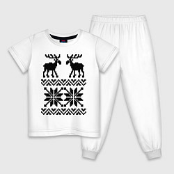 Пижама хлопковая детская Узор с оленями, цвет: белый