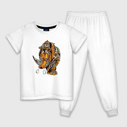 Пижама хлопковая детская Носорог Steampunk, цвет: белый