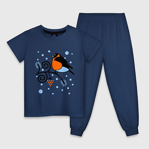 Детская пижама Снегирь на ветке рябины / Тёмно-синий – фото 1