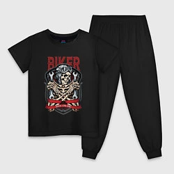 Пижама хлопковая детская Cool biker Skull, цвет: черный