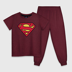 Пижама хлопковая детская Superman logo, цвет: меланж-бордовый
