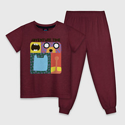 Пижама хлопковая детская Время приключений, цвет: меланж-бордовый