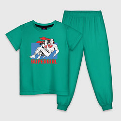 Пижама хлопковая детская Superman & Supergirl, цвет: зеленый