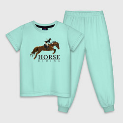 Пижама хлопковая детская HORSE RIDING, цвет: мятный