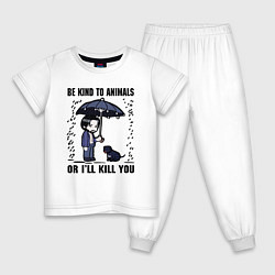 Пижама хлопковая детская Be kind to animals or I'll kil, цвет: белый