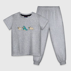 Пижама хлопковая детская Смешные мопсы, цвет: меланж