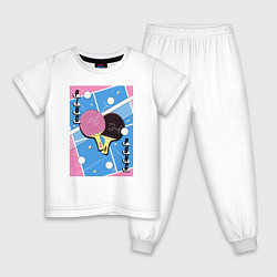 Пижама хлопковая детская Ping pong, цвет: белый