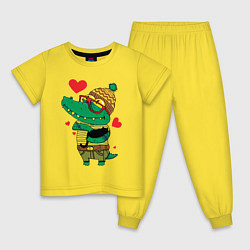 Пижама хлопковая детская Модный крокодил, цвет: желтый