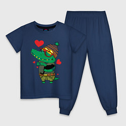 Пижама хлопковая детская Модный крокодил, цвет: тёмно-синий