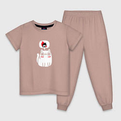 Пижама хлопковая детская Кот мечтатель, цвет: пыльно-розовый
