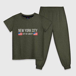 Пижама хлопковая детская NEW YORK, цвет: меланж-хаки