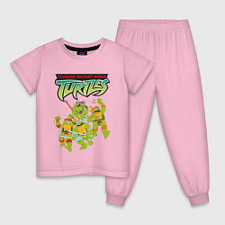 Пижама хлопковая детская Черепашки-ниндзя, цвет: светло-розовый