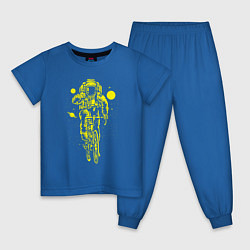 Пижама хлопковая детская Космонавт на велосипеде цвета синий — фото 1