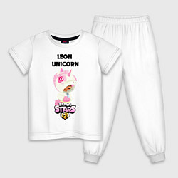 Пижама хлопковая детская BRAWL STARS LEON UNICORN, цвет: белый