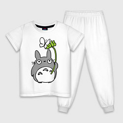Пижама хлопковая детская Totoro и бабочка, цвет: белый
