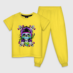 Пижама хлопковая детская Crazy skull - skateboard, цвет: желтый