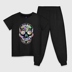 Пижама хлопковая детская Flowers - Art skull, цвет: черный