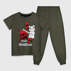 Пижама хлопковая детская Свинка Пигги из Roblox, цвет: меланж-хаки