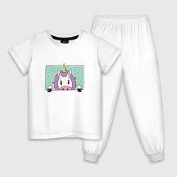 Пижама хлопковая детская Единорог заглядывает в окно, цвет: белый