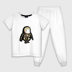 Пижама хлопковая детская Fall guys skeleton, цвет: белый
