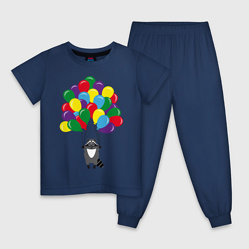 Детская пижама Енот с шариками / Тёмно-синий – фото 1