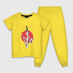 Пижама хлопковая детская Катана на фоне сакуры Z, цвет: желтый