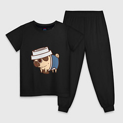 Пижама хлопковая детская Кофейный мопс, цвет: черный