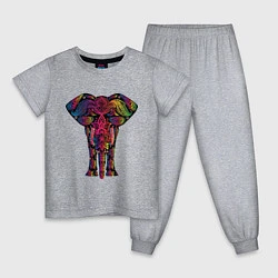 Пижама хлопковая детская  Слон с орнаментом, цвет: меланж