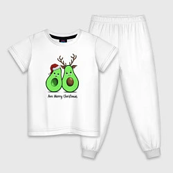 Пижама хлопковая детская Новогодний авокадо, цвет: белый