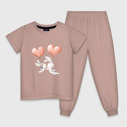 Пижама хлопковая детская Пара влюбленных зайчиков, цвет: пыльно-розовый