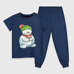 Пижама хлопковая детская Снеговик с мороженным, цвет: тёмно-синий