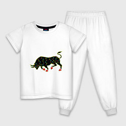 Пижама хлопковая детская Bull silhouette and garland, цвет: белый