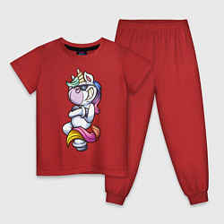 Пижама хлопковая детская Cool Unicorn, цвет: красный