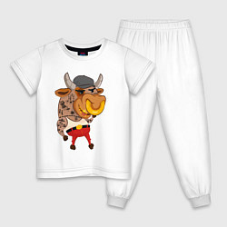Пижама хлопковая детская Бычара 2021, цвет: белый