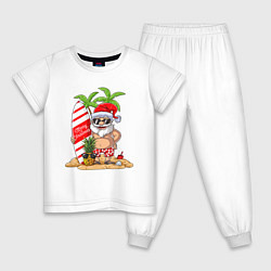 Пижама хлопковая детская Санта В Отпуске, цвет: белый