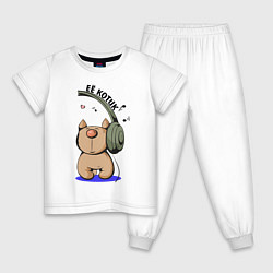 Пижама хлопковая детская ЕЁ КОТИК ПАРНЫЕ, цвет: белый