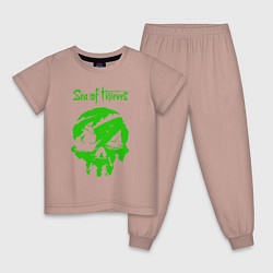 Пижама хлопковая детская Sea Of Thieves Море Воров Зеленая, цвет: пыльно-розовый