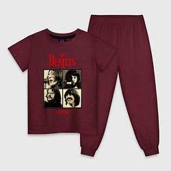 Пижама хлопковая детская The Beatles LET IT BE цвета меланж-бордовый — фото 1