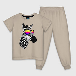Пижама хлопковая детская Зебра, цвет: миндальный