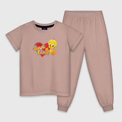 Пижама хлопковая детская Looney Tunes, цвет: пыльно-розовый