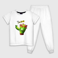 Пижама хлопковая детская Кактус, цвет: белый