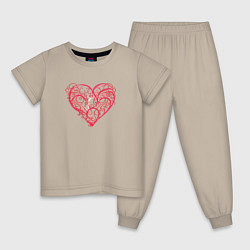 Пижама хлопковая детская Ветвистое Сердце, цвет: миндальный