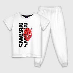 Пижама хлопковая детская CYBERPUNK 2077 samurai, цвет: белый