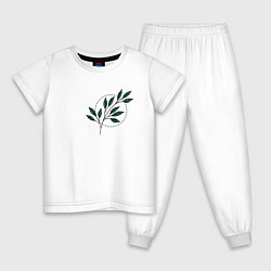 Пижама хлопковая детская Leaves, цвет: белый