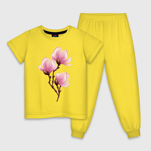 Детская пижама Ветка магнолии в цвету / Желтый – фото 1