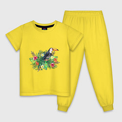 Пижама хлопковая детская Попугай ара в цветах, цвет: желтый