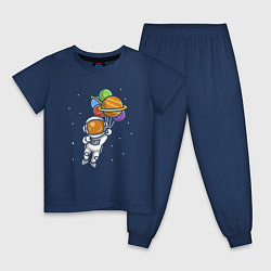Пижама хлопковая детская Мультяшный космос, цвет: тёмно-синий