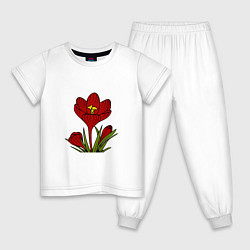 Пижама хлопковая детская Красные тюльпаны, цвет: белый